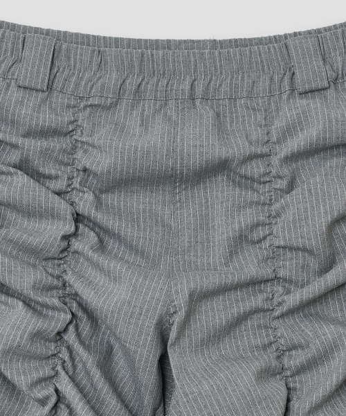 Shirred Texture Capri Pants [Gray]