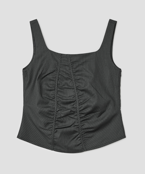 Striped Ruched Zip Tank [Charcoal]