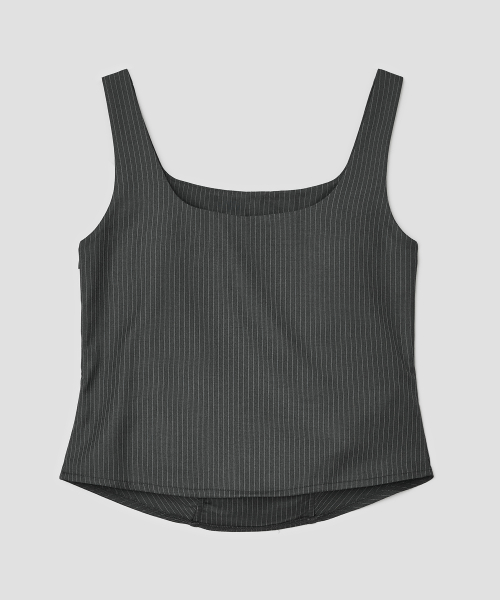 Striped Ruched Zip Tank [Charcoal]