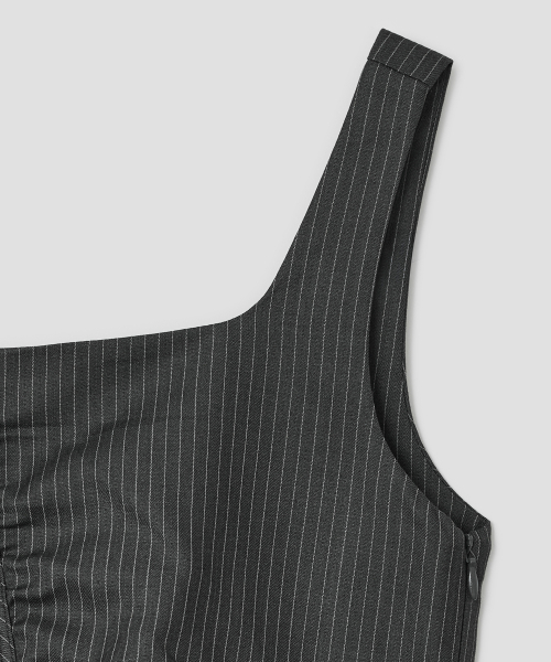 Striped Ruched Zip Tank [Charcoal]