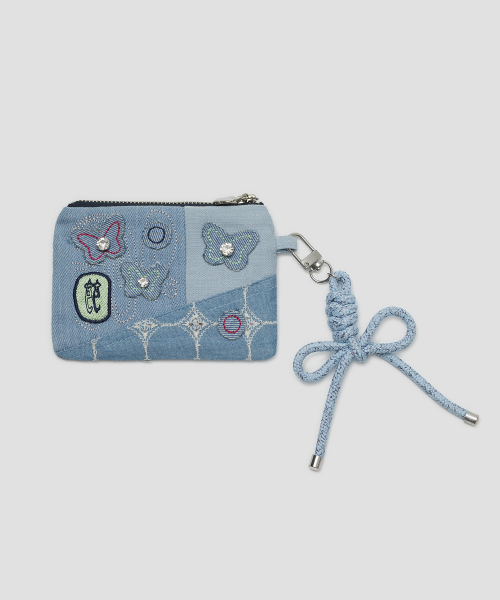 Embroidered Patch Denim Wallet [Blue]