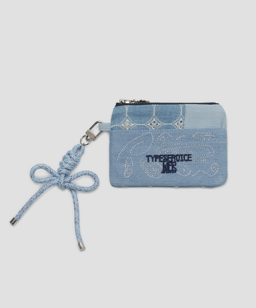 Embroidered Patch Denim Wallet [Blue]