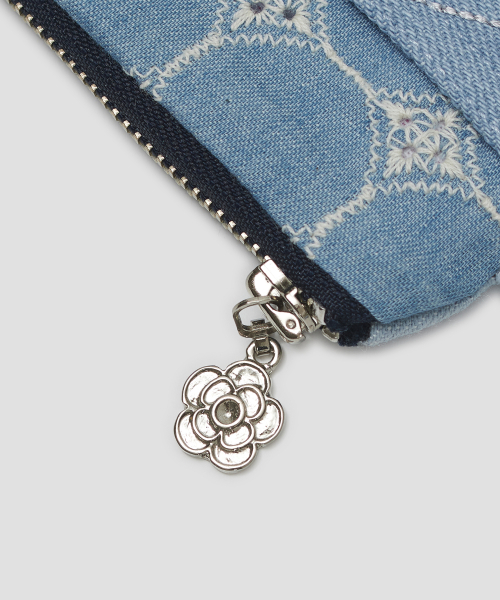 Embroidered Patch Denim Wallet [Blue]
