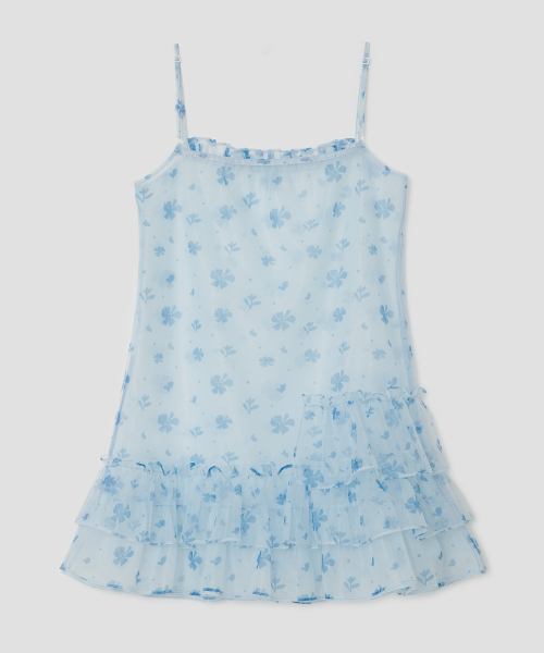 Mesh Ruffled Layered Dress [Blue]