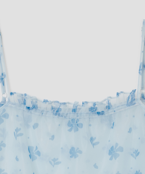 Mesh Ruffled Layered Dress [Blue]