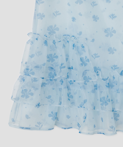 Mesh Ruffled Layered Dress [Blue]