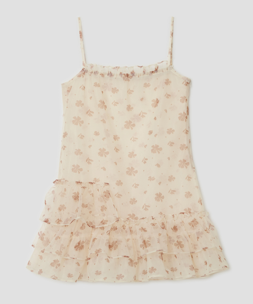 Mesh Ruffled Layered Dress [Yellow]