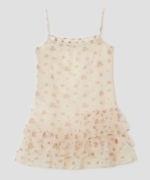 Mesh Ruffled Layered Dress [Yellow]