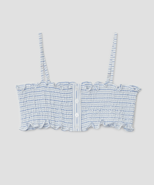 Buttoned Smocked Strap Top [Blue]