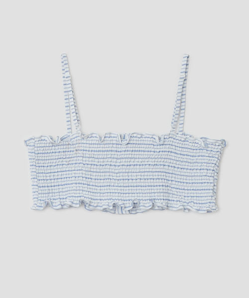 Buttoned Smocked Strap Top [Blue]