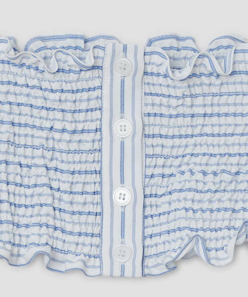Buttoned Smocked Strap Top [Blue]