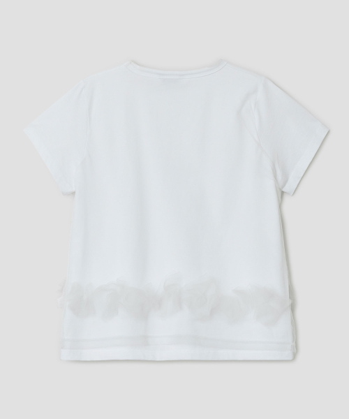 Mesh Layered Shirring Ruffle Top [White]