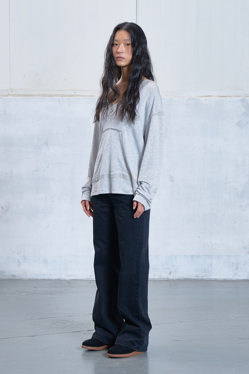 RAW V LONG SLEEVE IN MELANGE GREY