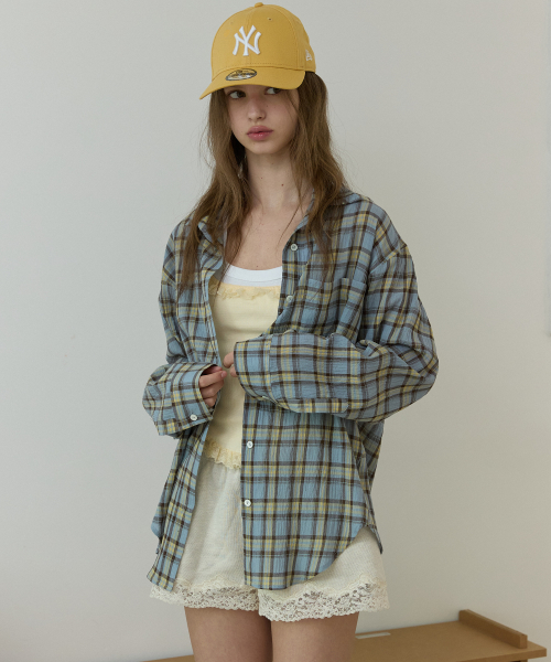 Check seersucker shirt Blue