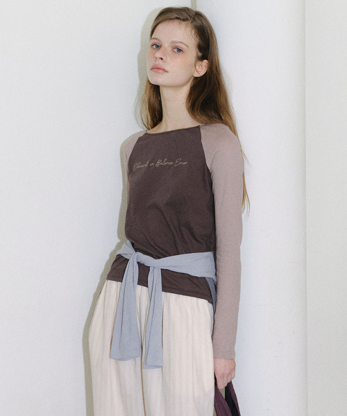 [CORE] SHEER BOATNECK RAGLAN TEE - BROWN