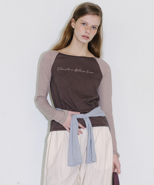 [CORE] SHEER BOATNECK RAGLAN TEE - BROWN