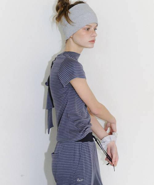 [CORE] BACK CUT TIE STRIPE TEE - DARK GREY