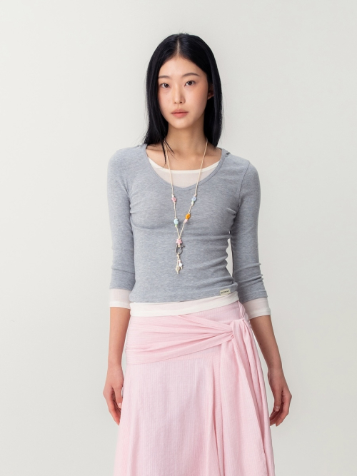 3/4 LAYERED CONTRAST HOODIE (GRAY)