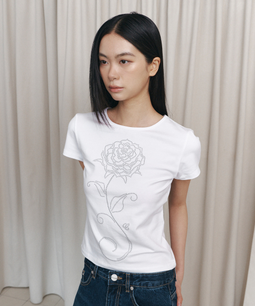 C ROSE HOTFIX SLIM T-SHIRT_WHITE