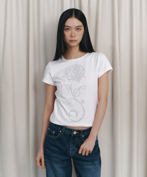 C ROSE HOTFIX SLIM T-SHIRT_WHITE