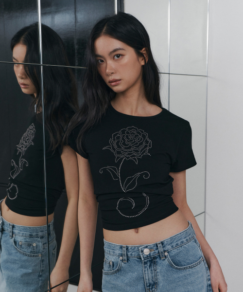 C ROSE HOTFIX SLIM T-SHIRT_BLACK