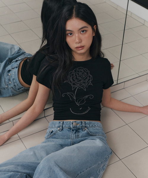 C ROSE HOTFIX SLIM T-SHIRT_BLACK