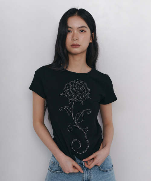 C ROSE HOTFIX SLIM T-SHIRT_BLACK