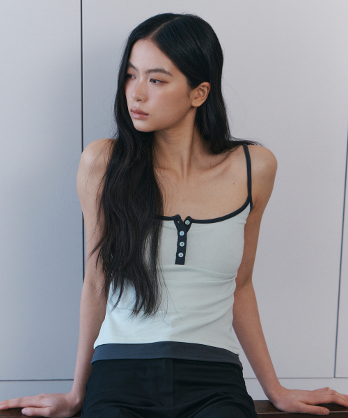 C CONTRAST BUTTON SLEEVELESS TOP_MINT