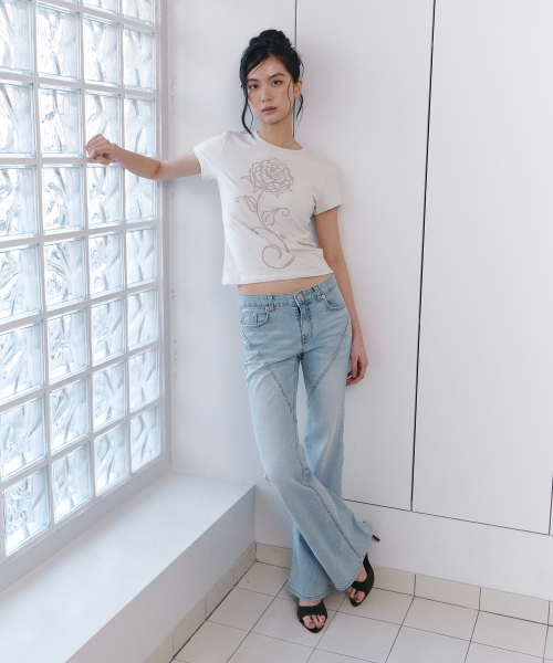 C DIAGONAL SEAM BOOTS-CUT DENIM PANTS_LIGHT BLUE