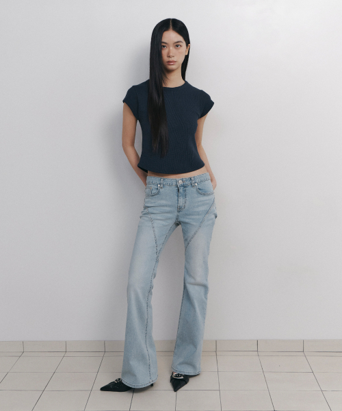 C DIAGONAL SEAM BOOTS-CUT DENIM PANTS_LIGHT BLUE