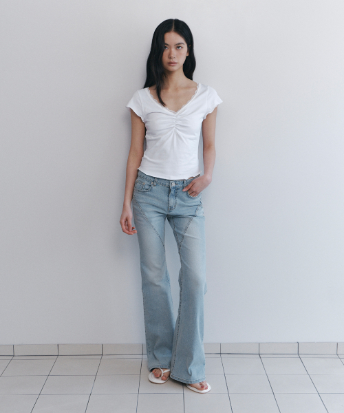 C DIAGONAL SEAM BOOTS-CUT DENIM PANTS_LIGHT BLUE