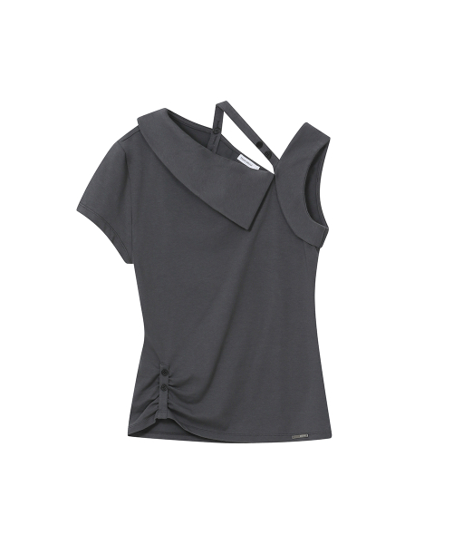 Shoulder strap unbalance top CHARCOAL