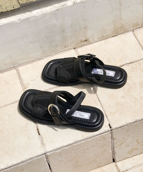 Shimmer Mesh Buckle Flip-Flop Sandals With Elastic Band