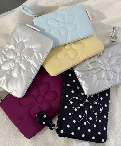 JJOKKOMI Flower Quilted Zipper Cosmetic Pouch_6colors