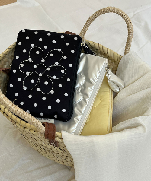 JJOKKOMI Flower Quilted Zipper Cosmetic Pouch_6colors