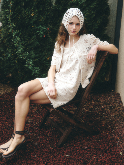 ALLEN puff sleeve crochet jacket_BEIGE