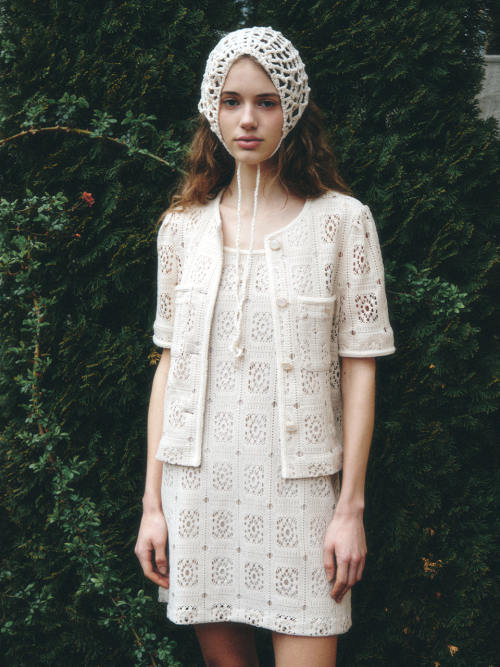 ALLEN puff sleeve crochet jacket_BEIGE