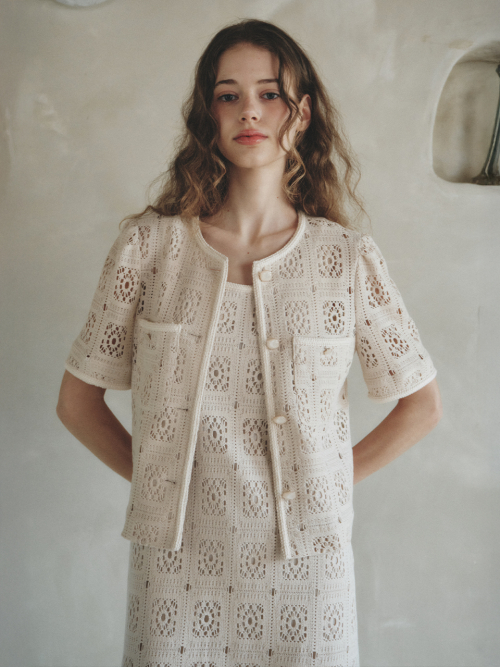ALLEN puff sleeve crochet jacket_BEIGE