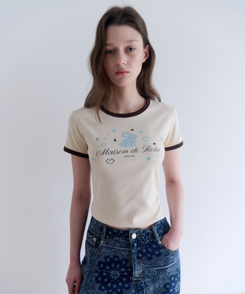 RORABBIT FRIENDS RINGER T-SHIRT IVORY