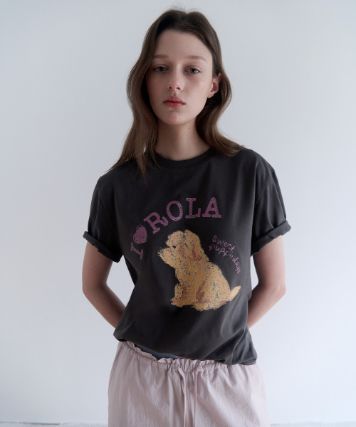 I LOVE ROLA PUPPY FRIENDS T-SHIRT CHARCOAL