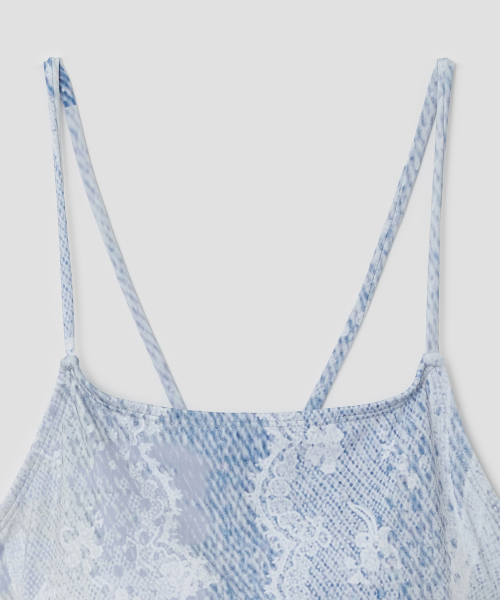 Lace Print Backless Swimsuit [Blue]