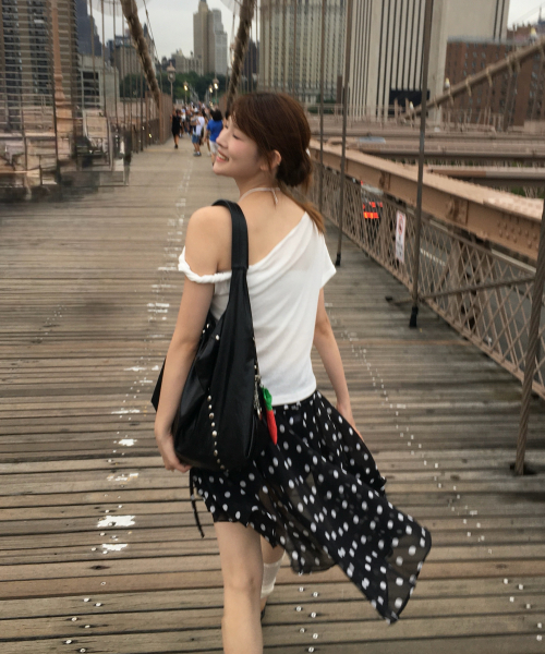 도트 쉬폰 레이어드 랩 스커트_black