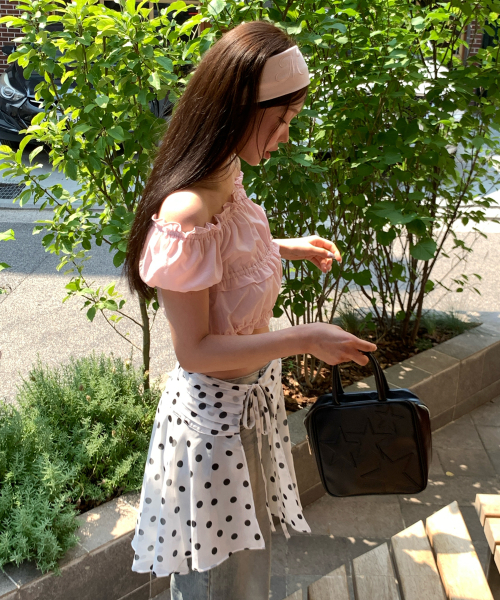 도트 쉬폰 레이어드 랩 스커트_ivory