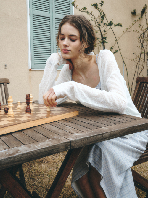 COLIN linen sheer knit cardigan_IVORY