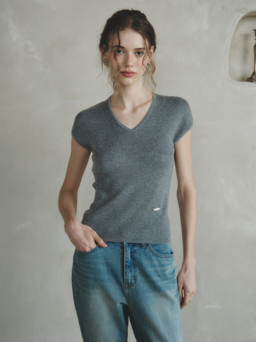 LONDI v-neck wool knit_GRAY