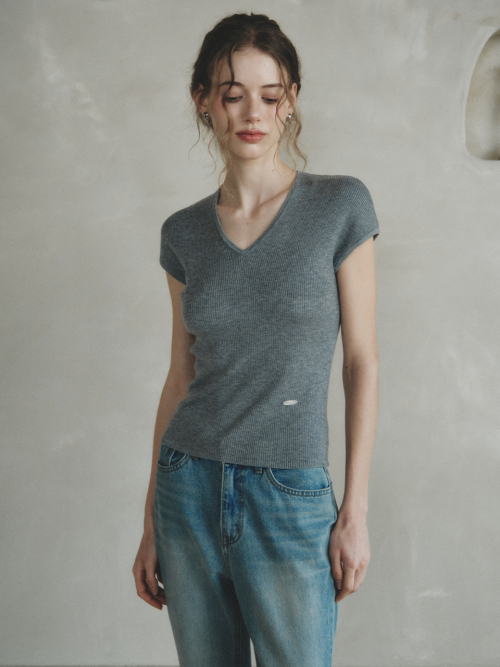LONDI v-neck wool knit_GRAY