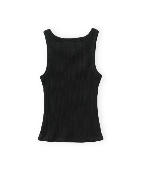 W Ribbed Sleeveless Top, Black