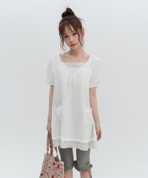 Flower Puff Sleeve Mini Dress