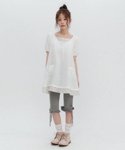 Flower Puff Sleeve Mini Dress