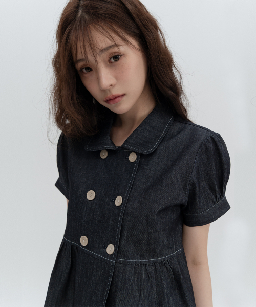 데님 더블버튼 블라우스